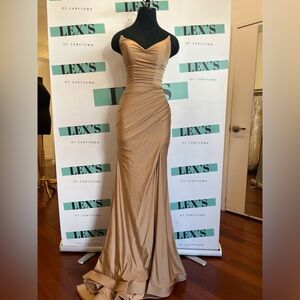 Ladivine Nude Gold Formal Stretch Jersey Gown